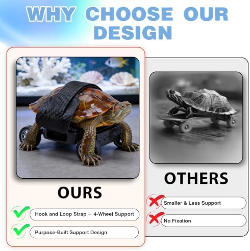 Adjustable Turtle Skateboard Playing and Training Toys Set, Full Wheel Stable Support Hook and Loop Strap, Toy for Small Reptiles & Pets (Medium)