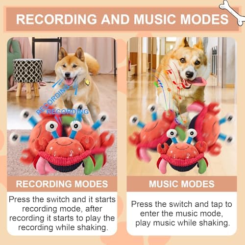 BABORUI Interactive Dog Toys Crab, Jumping Squeaky Dog Toys with Recording and Music Modes, Rechargeable Moving Dog Chew Toys for Small/Medium/Large Dogs to Keep Them Busy(Crab)
