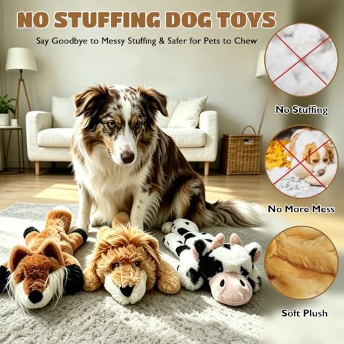 3 Pack No Stuffing Dog Toys with Dual Squeakers, for Small Medium Breed