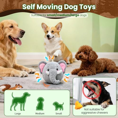 UPGRADED Interactive Dog Toys, Self Moving Dog Toy with Squeaky Bouncing Ball & Jumping Music Recording Mode, Rechargeable Vibrating Dogs Toy for Small Medium Large Dogs to Keep Them Busy (Elephant)