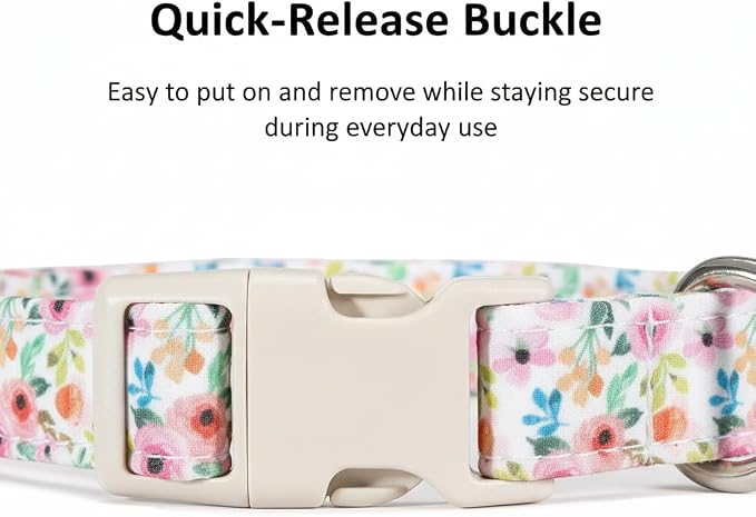 Dog Collar, Floral Girl Dog Collar with Pink Flowers, Cute Spring Summer Pattern for Girls Boys Small Medium Large Dogs, Soft Puppy Collar