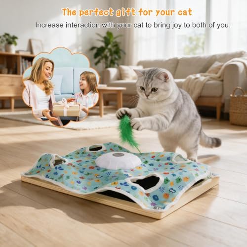 Interactive Cat Toys with Scratching Board, Rechargeable Touch Activated, Hide and Seek Design, Mouse Squeaky,Cat Enrichment Toy for Bored Cats