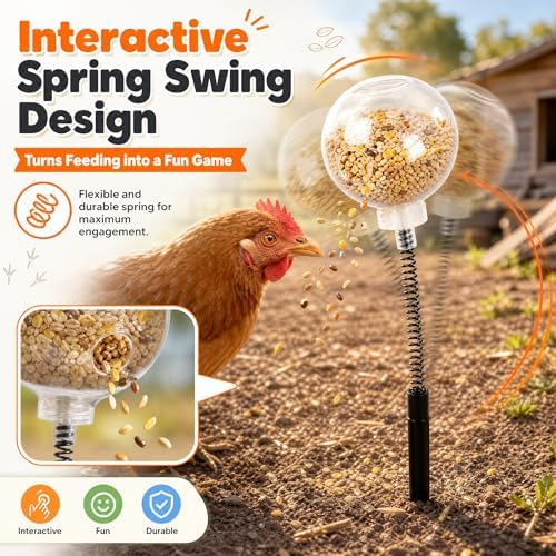 2 Pack Chicken Pecking Toys, Transparent Slow Feed Enrichment Toy, Chicken Swing Feeder with Spring & Ground Stake, Coop Accessories for Hens Poultry Duck Birds Parrots