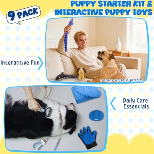 Dog Starter Kit for New Owners, 9PCS Puppy Essentials,Gift Basket for Pets