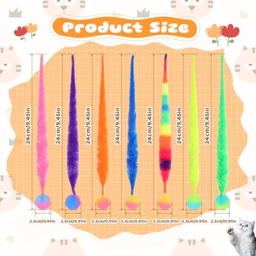 7 Pcs Cat Worm Toy with Bouncy Ball, Interactive Fuzzy Worms for Cats, Colorful Magic Worms with Tail, Cat Toys