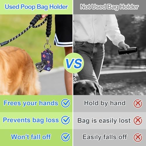 2pack Dog Poop Bag Holder with 2 Roll Bags Lightweight Zipper Dog Poop Bag Holders for Leashes Reusable Small Puppy Pet Waste Bags Dispenser Pouch with Clip Paw Pink/Purple