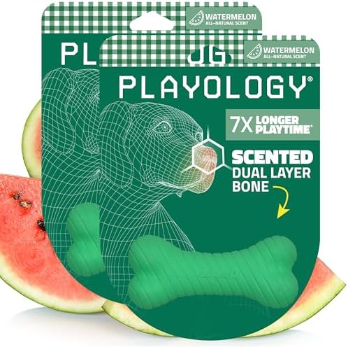 Playology Dual Layer Bone Dog Chew Toy - Small, Watermelon Scent, 2-Pack