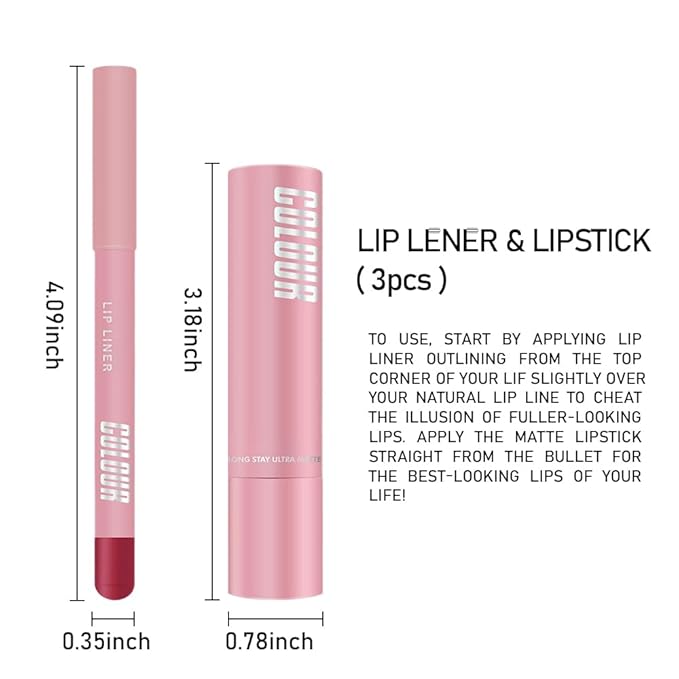 6Pcs Rose Red Dark Purple Matte Lip Liner & Lipstick Combo Set,Lips Kit with Lip Liner Lip Stains Long Lasting Waterproof Smudge Proof for Older Women 24 Hours Lipliners Pencil Lipstick Makeup Gift