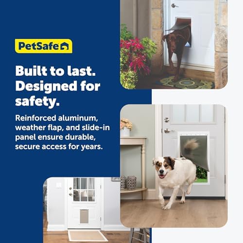PetSafe Freedom Aluminum Dog & Cat Door, Pets up to 220 lbs, X-Large, White | Solid Aluminum Frame with Reinforced Corners, Flap Opening 13.75" W x 23.75" H, Fits Doors 3/8-2 in Thick