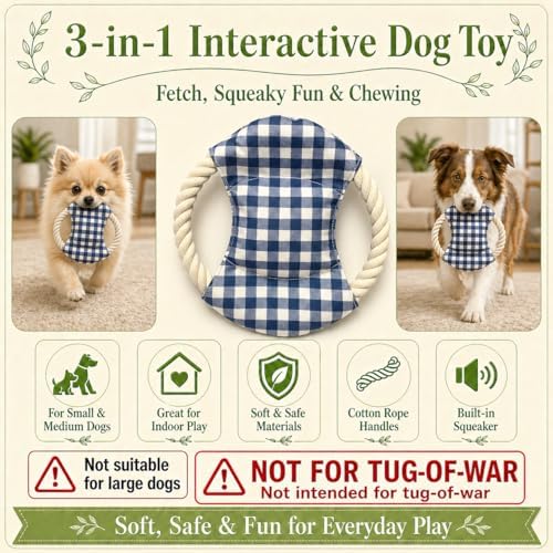Dog Cute Frisbees Cotton Rope Toys Flying Discs for small dogs/puppy, Teething Clean, Soft Polyester Squeaker Toy for Training,Throwing and Interacting for Anti Boredom & Anxiety, Easy to Clean (blue)