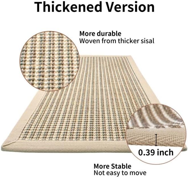 FUKUMARU Cat Scratcher Mat, 23.6 X 15.7 Inch Natural Sisal Cat Scratch Mat | Horizontal Cat Scratching Pad Mat Floor Rug with Sticky Tapes, Cat Wall Scratcher for Indoor Cats, Protect Carpet, Thicken