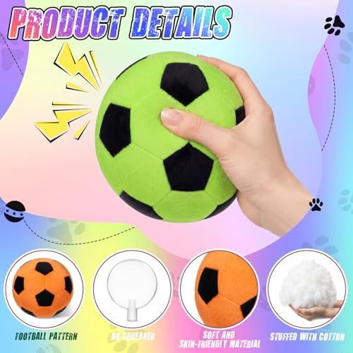 Blueweenly 6 Pcs Stuffed Soccer Ball Dog Toys, 4 Inch Squeaky Football Dog Toys, Soft Interactive Chew Indoor Outdoor Playing Supply for Small Medium Large Pet Rolling Tossing Chasing Game, Multicolor