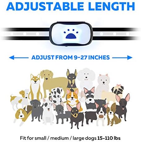 [Newest 2019] Dog Anti Bark Collar with Upgraded Smart Chip Stop Anti-Barking Modes - Sound/Vibration/Shock/LED Flashing Light - Rechargeable/Rainproof/Reflective for Small, Medium, Large Dogs