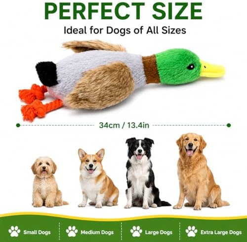 Duck Squeaky Dog Toy with Crinkle Wings and Rope Legs, Interactive Plush Dog Toy for Small Medium Large Dogs, Durable Chew and Tug Toy for Fetch, Boredom Relief, Mental Stimulation and Indoor Play