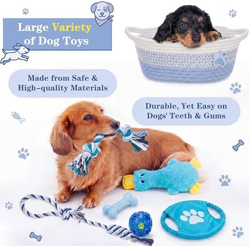 Zopeal Dog Toy Gift Basket Set for Puppy Birthday, Blue