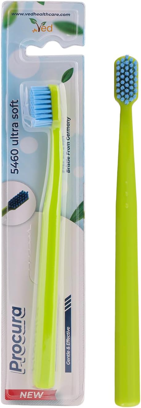 Ved ProCura Ultra Soft Toothbrush – Gentle Manual Toothbrush for Adults with 5,460 Super Soft Bristles for Sensitive Teeth and Gums (Green)