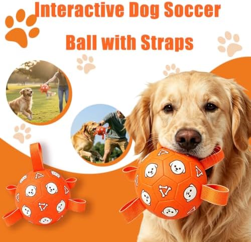 Dog Soccer Ball with Straps, 6 Inch Jolly Ball for Medium Dogs