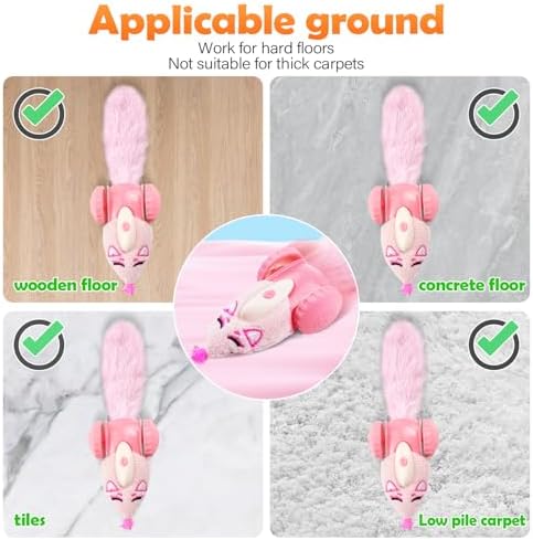 Migipaws Automatic Cat Toys, Plush Cat Mouse Toy, Interactive Toy for Indoor Cats, Smart Moving Kitten Toy, Rechargeable (Pink)