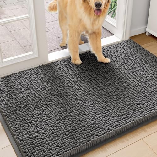 Amyracel Dirt Trapping Door Mat, 48" x 96" Large Absorbent Dog Door Mat for Muddy Paws, Quick Dry Non Slip Chenille Mud Mat for Dogs, Machine Washable Entry Indoor Entryway Rug for Inside Floor