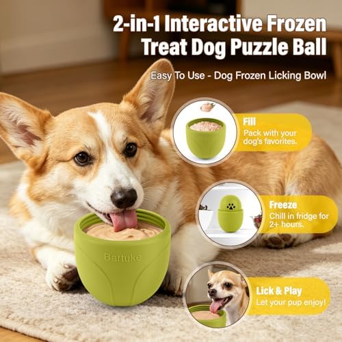 Frozen Treat Dog Toy BPA Free Silicone Dogs Slow Feeder Lick Ball, Green
