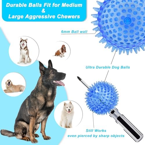 3.5” Squeaky Dog Toy Balls (6 Colors) Dog Toys Spikey Dogs Ball for Aggressive Chewers Heavy Duty Teething Large Medium Durable Dogs Balls