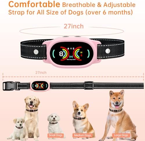 Dog Bark Collar, Rechargeable Bark Collar for Small Dog 5-15bl, Medium and Large Dog, IP67 Waterproof Anti Barking Collar with Adjustable Sensitivity(Pink)