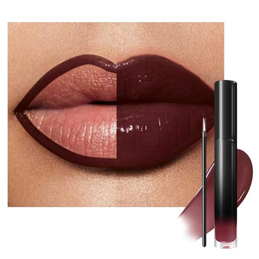evpct Dark Brown Shiny Glossy Longwear No-Budge Liquid Lip Color Lipstick Makeup, Highly Pigmented Color Instant Shine, Waterproof Long Lasting Lipstick for Women, Lip Stain Gloss with Lip Liner Brush