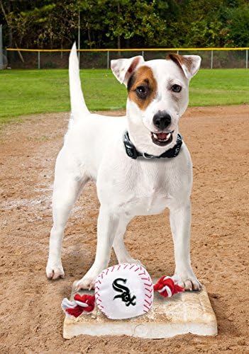 MLB CHICAGO WHITE SOX Baseball Rope Toy for DOGS & CATS. Tough nylon, Sporty Baseball Design, Heavy-duty ropes with Inner SQUEAKER
