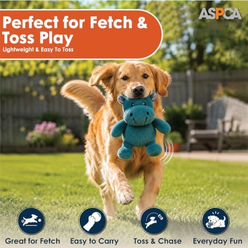 ASPCA Plush Squeaky Dog Toy for Small, Medium & Large Dogs – Soft Round Plush Pet Toy with Full Body Squeaker, Lightweight Fetch Toy for Indoor Play, Cuddling & Enrichment, Hippo