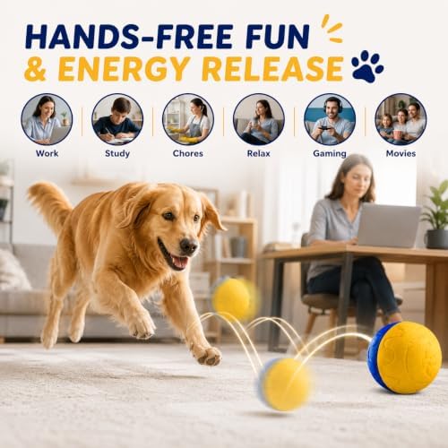 Smart EVA Motion Activated Self Play Bouncing Interactive Electric Automatic Moving Enrichment Dog Chase Teaser Ball Toys Rechargeable Mental Brain Stimulation for Small Medium Large Dogs to Keep Busy