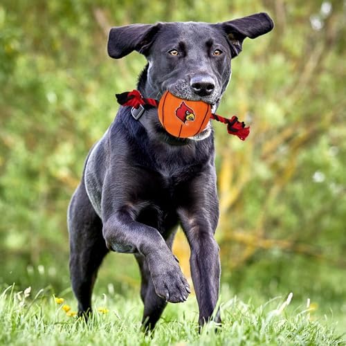 Pets First NCAA Louisville Cardinals Basketball Rope Toy for Dogs & Cats. Tough Nylon, Sporty Basketball Design, Heavy-Duty Ropes with Inner Squeaker