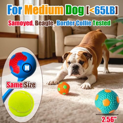 HOLYSTEED 2.56" Latex Squeaky Dog Toys Balls Soccer for Medium Dogs 4-Pack