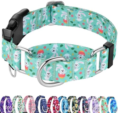 Easter Martingale Collar for Dogs with Buckle Bunny Dog Collar Adjustable Soft Nylon Girl Dog Collars for Medium Dogs, Green Rabbit