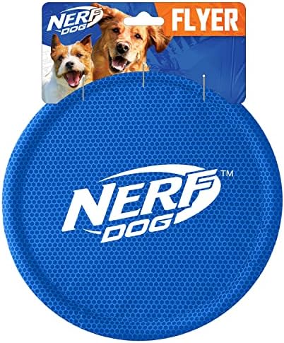 Nerf Dog Nylon Flyer Dog Toy, Flying Disc, Lightweight, Durable and Water Resistant, Great for Beach and Pool, 9 inch diameter, for Medium/Large Breeds, Single Unit, Blue