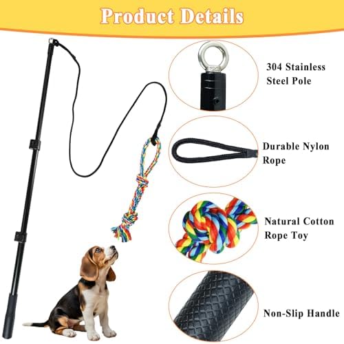 Flirt Pole for Dogs, Heavy Duty Dog Teaser Wand with 3 Replacement Rope