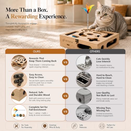 Cat Nail Scratch Puzzle Enrichment Box, Nail File Box with Flip-Top Lid