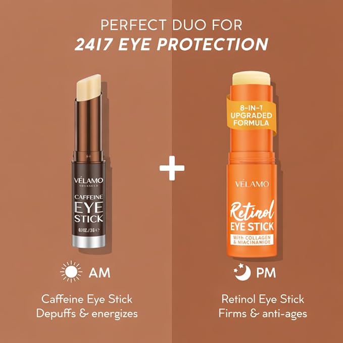 Retinol Caffeine Eye Balm Duo: Korean Under Eye Cream for Dark Circles, Puffiness, Eye Bags, Wrinkles & Fine Lines - 8-IN-1 Formula with Collagen, Niacinamide, Peptides & Hyaluronic Acid 0.45 OZ/13g