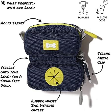 BUILT Duo Leash Bag (Pet Waste Bag & Treat Holder), Navy and Yellow