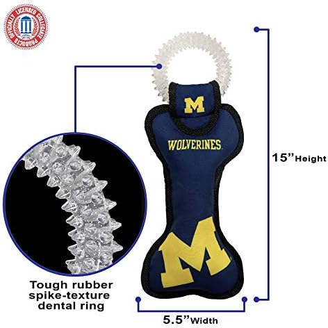 Pets First NCAA Michigan Wolverines Dental Dog TUG Toy with Squeaker. Tough PET Toy for Healthy Fun, Teething & Cleaning Pets Teeth & Gum