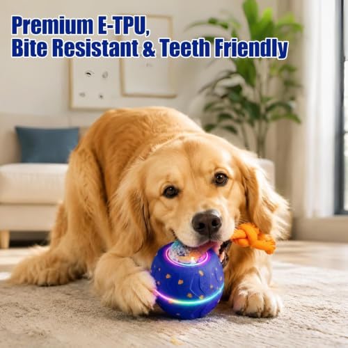 Smart Interactive Dog Toy Ball, Dog Enrichment Toys, Dog Barking Ball, E-TPU Material, Electric Automatic Moving and Rolling Dog Toy with Rope for Small, Medium, Large Dogs Boredom