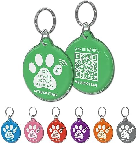 MYLUCKYTAG NFC & QR Code Smart Pet ID Tag Personalized Dog Cat Tag, Online Pet Profile, Pet Location Alert Email, Digital Pet Tag, Quiet Pet Tag, Durable Pet ID, Dog Collar Tag