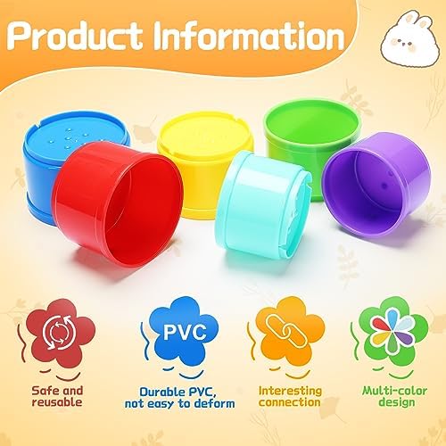 8 Pcs Stacking Cups for Bunny, Rainbow Colored Reusable Rabbits Bunny Toys