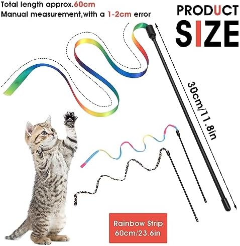 Amaxiu Cat Wand Toy Set, Interactive Cat Wand Toy with Rainbow Ribbon String, Leopard Print Cloth String for Small Cats Kittens Indoor Training Catcher (3 Packs)