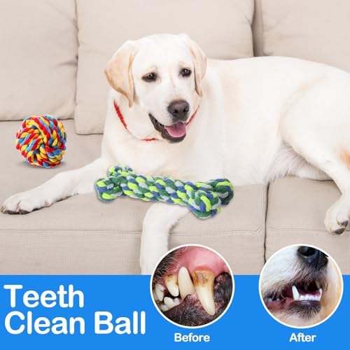 18 Pcs Dog Rope Toys Set Interactive Chew Balls Toys for Aggressive Chewers Large Medium Small Dogs Pet Puppy Teeth Cleaning Fun Training Birthday Gifts