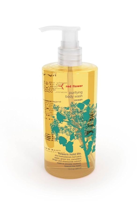 Red Flower Ocean Body Care Duo: Purifying Body Wash & Softening Lotion Set for Hydrated, Fresh, Nourished Skin