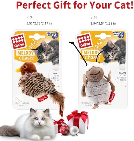 PETGEEK Gigwi Simulated Chirping Bird Cat Toy, Fake Toys for Indoor Cats, Cat Feather Toy with Hanging Loop for Bored Indoor Adult Cats Kittens Interactive Play (Bird-Cricket, Chirping)