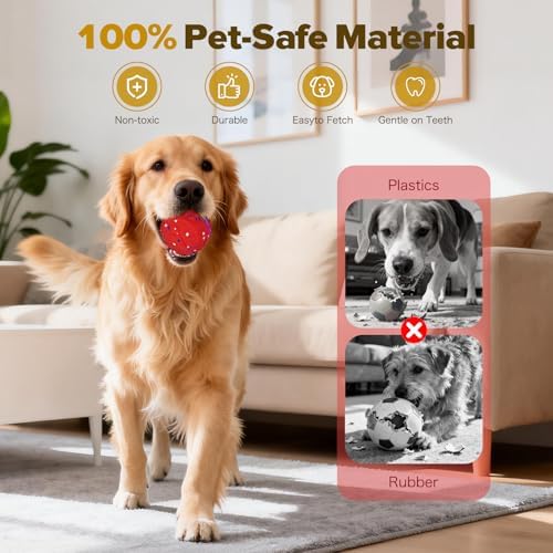 Interactive Dog Toys Ball, Self-Rolling & Bouncing Ball with RGB Colorful Lights to Keep Them Busy, 3-in-1 Interactive Mode, E-TPU Material, Type-C Charging, Moving Dog Toy for Dogs Puppies (Red)