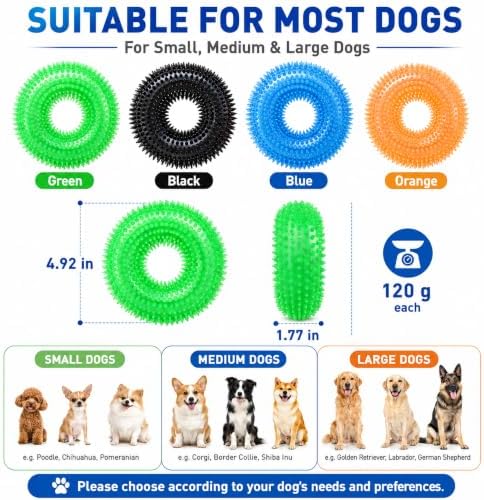 Dog Chew Toys for Aggressive Chewers, Squeaky Floating Donut Rings, 4 Pack