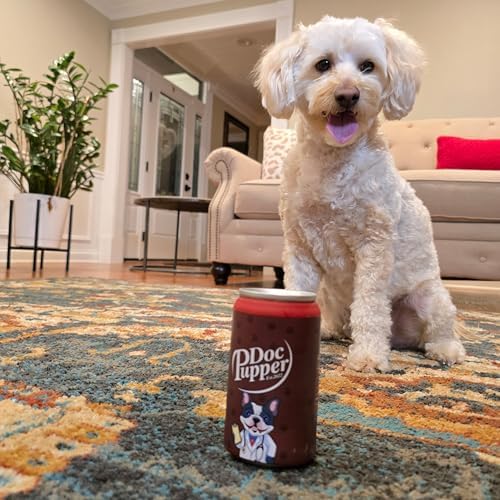 SPOT Fun Beverages Doc Pupper Can Vinyl Squeaker Toy for Small & Medium Dogs, Interactive & Chew-Friendly, Dr. Pepper Design, 4.5-Inch