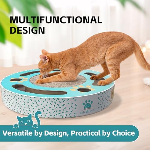 Round cat Scratching pad Modern Cats Scratcher Cardboard Interactive Toys for Indoor Cats with 2 Bell Balls and Kitten Tunnel